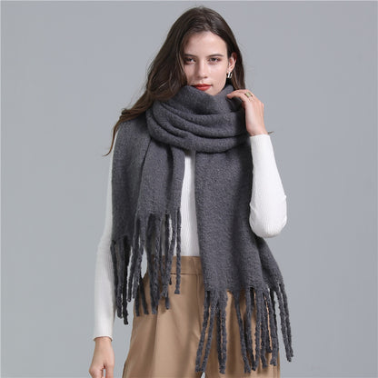 European And American Plus Long Scarf Winter Cashmere Warm All-matching Solid Color Scarf Men And Women Fashion Tassel Scarf New.