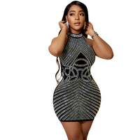 Women's Skinny Sleeveless Hot Diamond Nightclub Dress