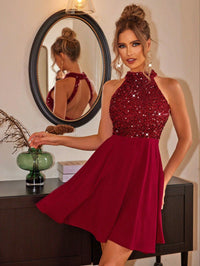 Sexy Temperament Women's Beaded Halter Dress