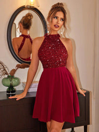 Sexy Temperament Women's Beaded Halter Dress