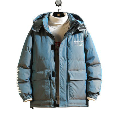 Men's Casual Cotton-padded Jacket With Warm And Cold Loose Hood