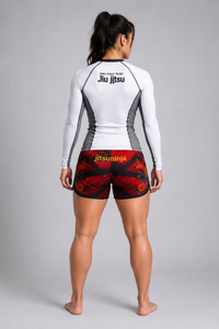 Jitsuninja White Rash Guard | Long Sleeve Compression Top for BJJ & MMA