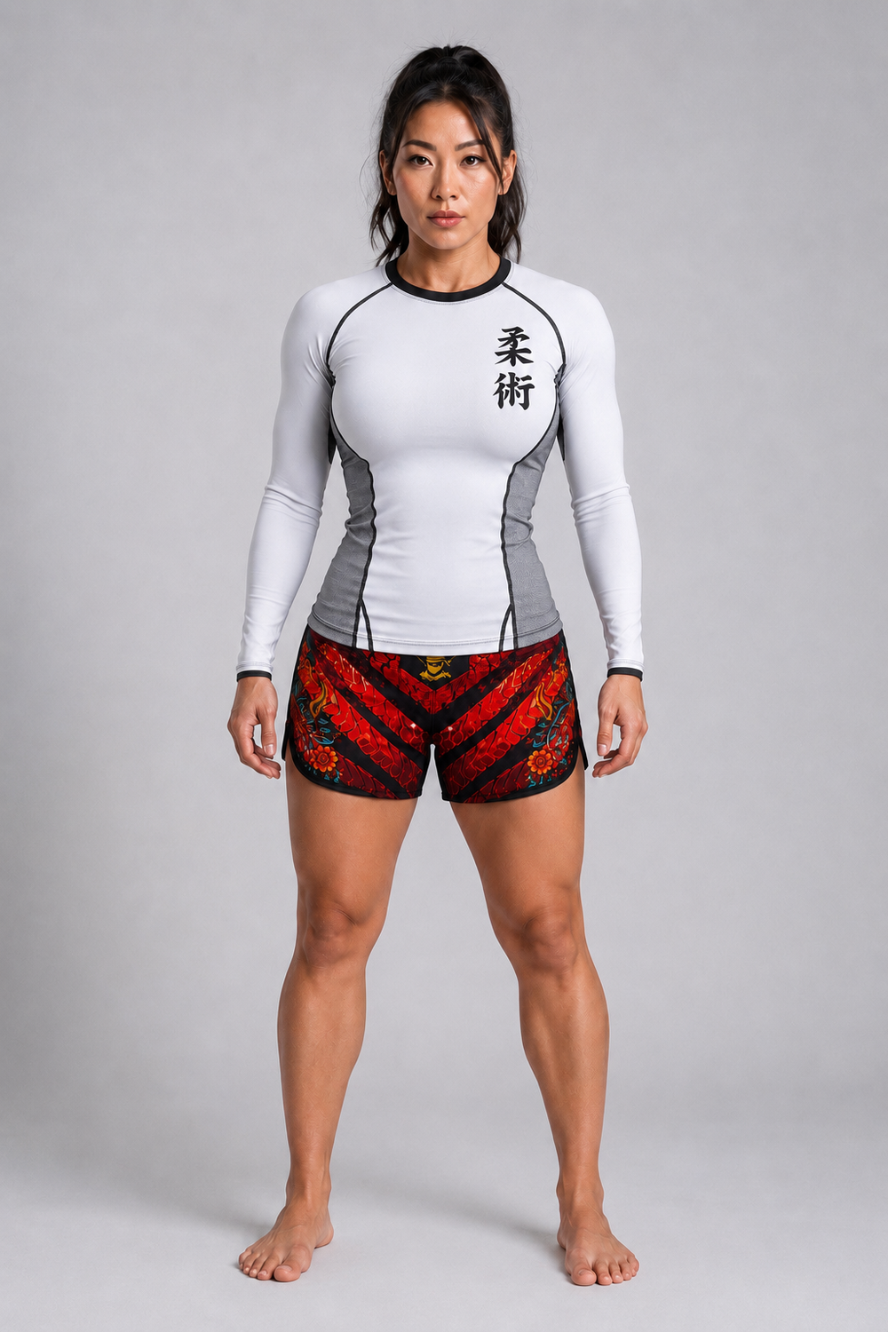 Jitsuninja White Rash Guard | Long Sleeve Compression Top for BJJ & MMA