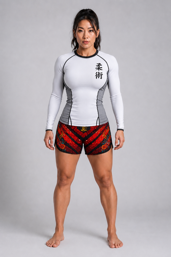 Jitsuninja White Rash Guard | Long Sleeve Compression Top for BJJ & MMA