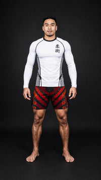 Jitsuninja White Rash Guard | Long Sleeve Compression Top for BJJ & MMA