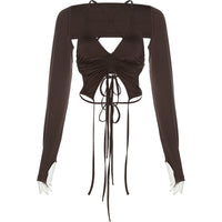 French Hot Girl Style Sexy Hollow Drawstring Halter Neck