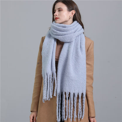 European And American Plus Long Scarf Winter Cashmere Warm All-matching Solid Color Scarf Men And Women Fashion Tassel Scarf New.