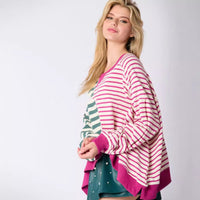 Women's Round Neck Multicolor Striped Long-sleeved Top Sweater
