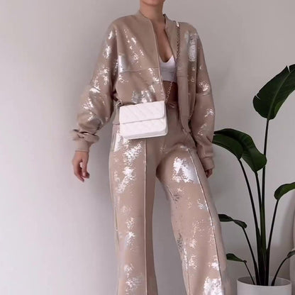 Pure Color Sequins Design Sense Trendy Best-selling Sweater Suit