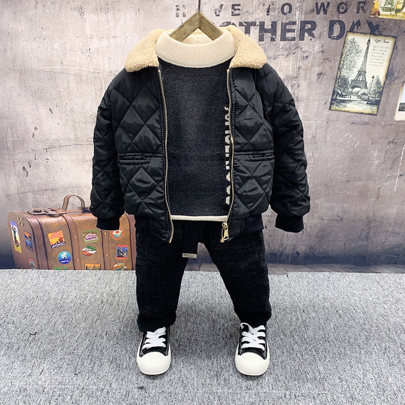 Boys Fleece Cotton Coat Sweater Jeans Suit.