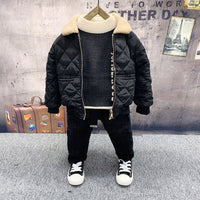 Boys Fleece Cotton Coat Sweater Jeans Suit.