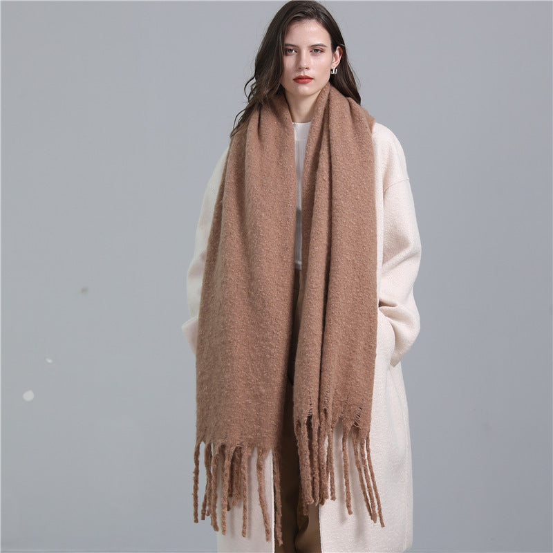 European And American Plus Long Scarf Winter Cashmere Warm All-matching Solid Color Scarf Men And Women Fashion Tassel Scarf New.