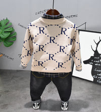 Boys Alphabet Sweater With Shirt Pants Set.