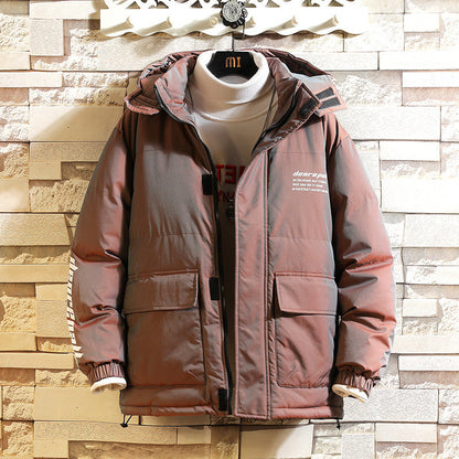 Men's Casual Cotton-padded Jacket With Warm And Cold Loose Hood