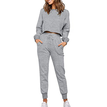 Fashion Solid Color Long-sleeved Trousers Two-piece Sports And Leisure Suit