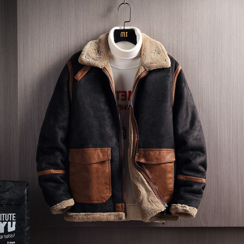Korean Version Of Hong Kong Style Plus Size Plus Velvet Thick Fur  Men's Jacket