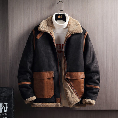 Korean Version Of Hong Kong Style Plus Size Plus Velvet Thick Fur  Men's Jacket