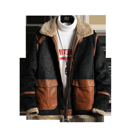 Korean Version Of Hong Kong Style Plus Size Plus Velvet Thick Fur  Men's Jacket