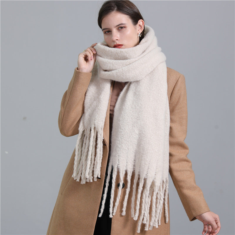 European And American Plus Long Scarf Winter Cashmere Warm All-matching Solid Color Scarf Men And Women Fashion Tassel Scarf New.