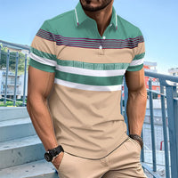 Printed Striped Button Polo Collar Top