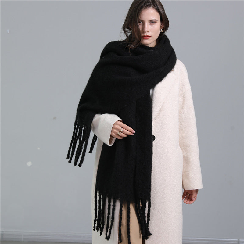 European And American Plus Long Scarf Winter Cashmere Warm All-matching Solid Color Scarf Men And Women Fashion Tassel Scarf New.