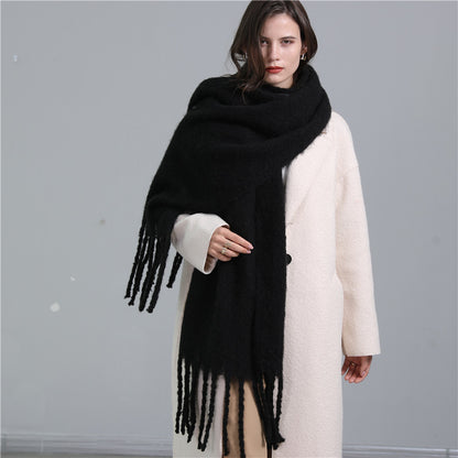 European And American Plus Long Scarf Winter Cashmere Warm All-matching Solid Color Scarf Men And Women Fashion Tassel Scarf New.